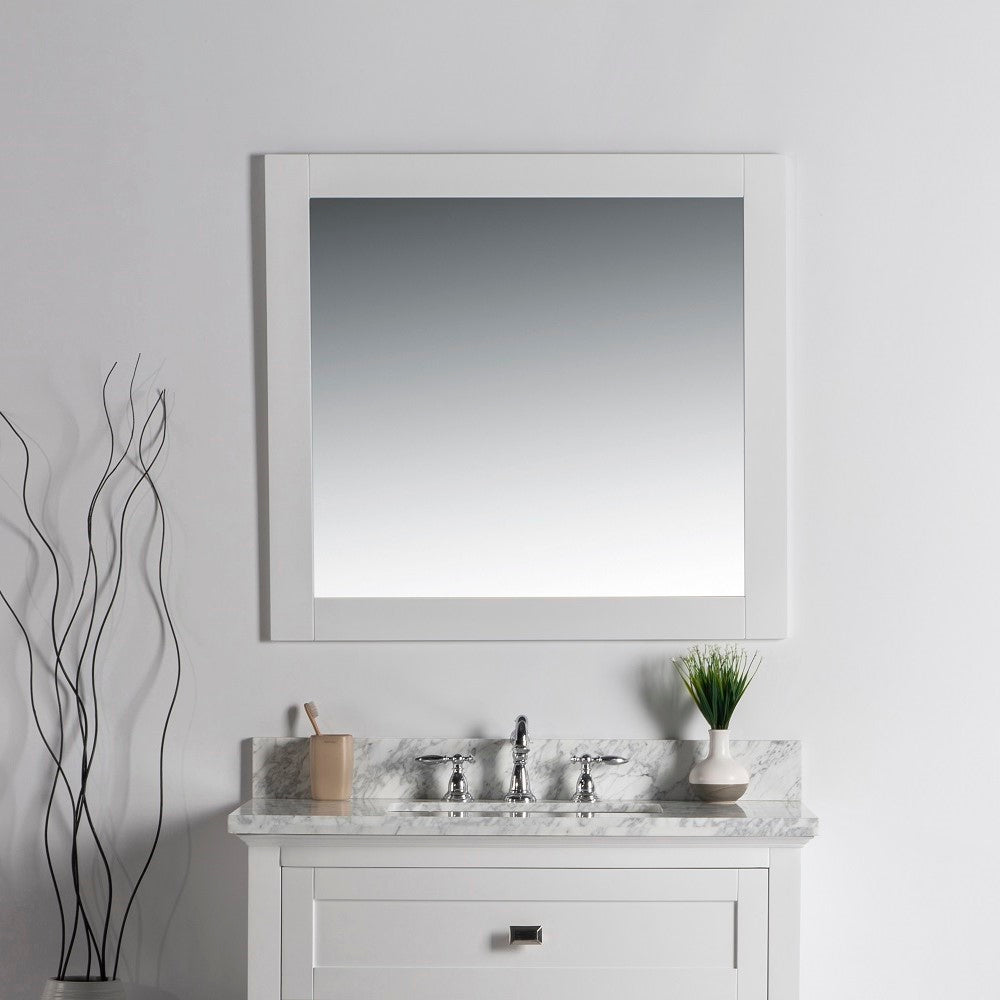 Bellaterra 34 in. Solid Wood Frame Mirror- White 7700-34-M-WH. Front