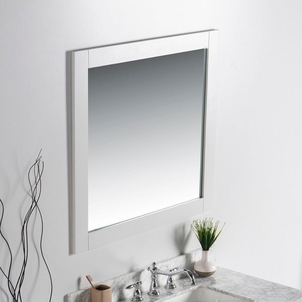 Bellaterra 34 in. Solid Wood Frame Mirror- White 7700-34-M-WH. Front