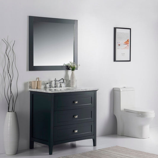 Bellaterra 77612-DG-WH-WM 36" Single Vanity - White Marble Top - Dark Gray, Front