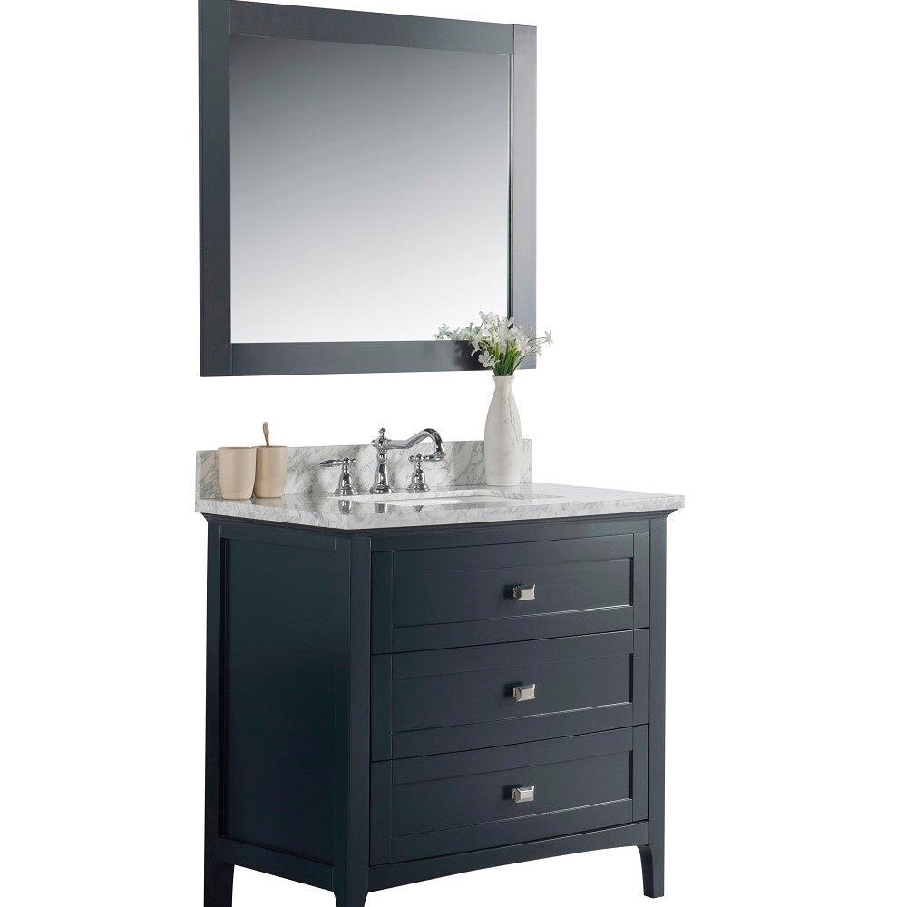 Bellaterra 77612-DG-WH-WM 36" Single Vanity - White Marble Top - Dark Gray, Front