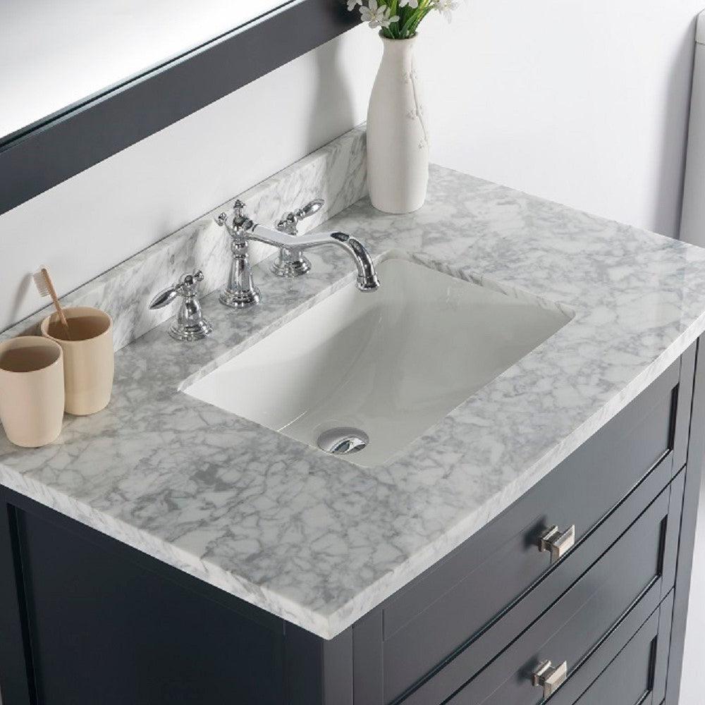 Bellaterra 77612-DG-WH-WM 36" Single Vanity - White Marble Top - Dark Gray, Top View
