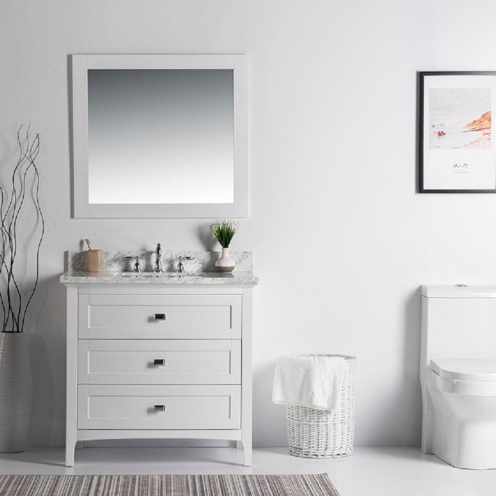 Bellaterra 77612-DG-WH-WM 36" Single Vanity - White Marble Top - White, Front 