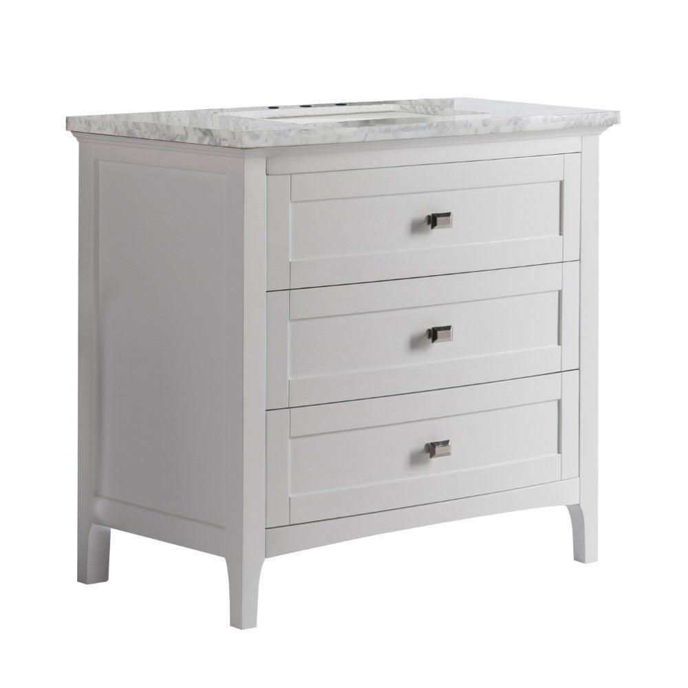 Bellaterra 77612-DG-WH-WM 36" Single Vanity - White Marble Top - White, Front