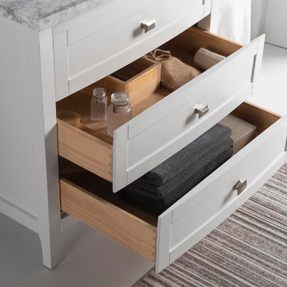 Bellaterra 77612-DG-WH-WM 36" Single Vanity - White Marble Top - White, Drawers