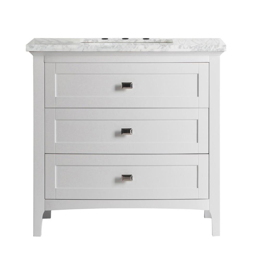 Bellaterra 77612-DG-WH-WM 36" Single Vanity - White Marble Top - White, Front