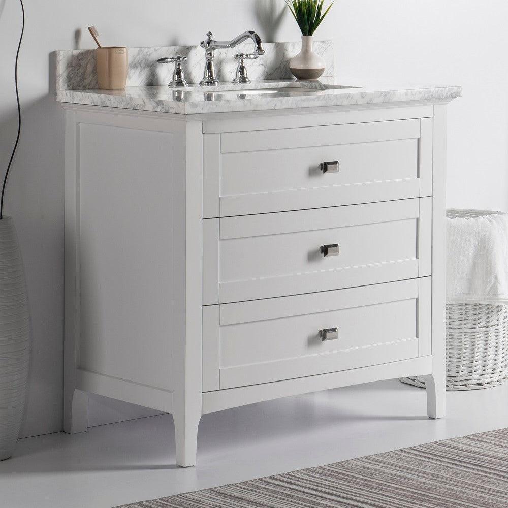 Bellaterra 77612-DG-WH-WM 36" Single Vanity - White Marble Top - White,  Front
