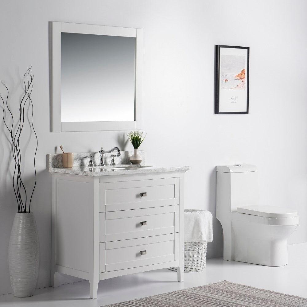Bellaterra 77612-DG-WH-WM 36" Single Vanity - White Marble Top - White, Front