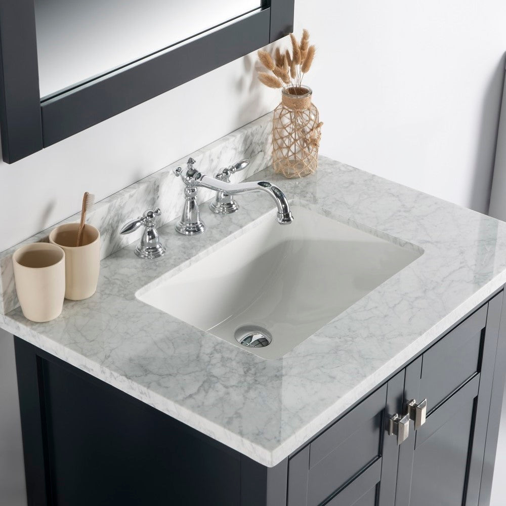 Bellaterra 77613-DG-WM 31" Single Vanity - White Marble Top Dark Gray