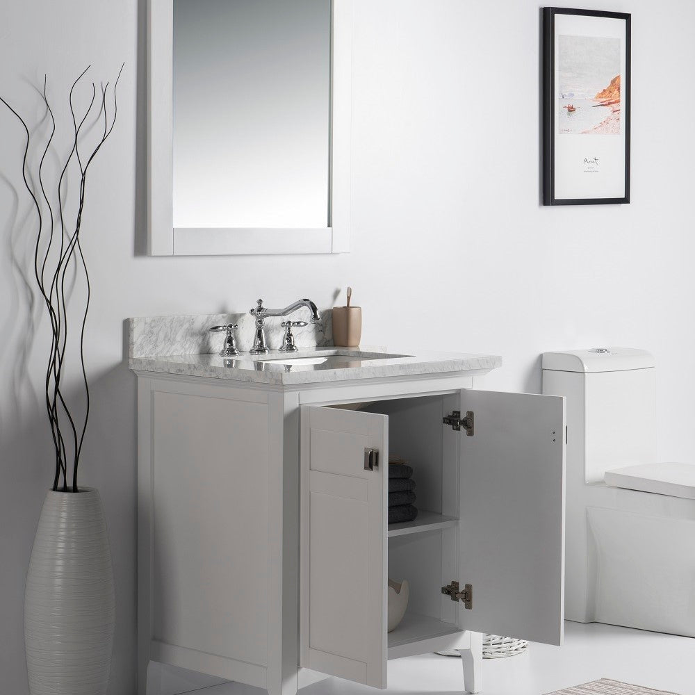 Bellaterra 77613-WH-WM 31" Single Vanity - White Marble Top White