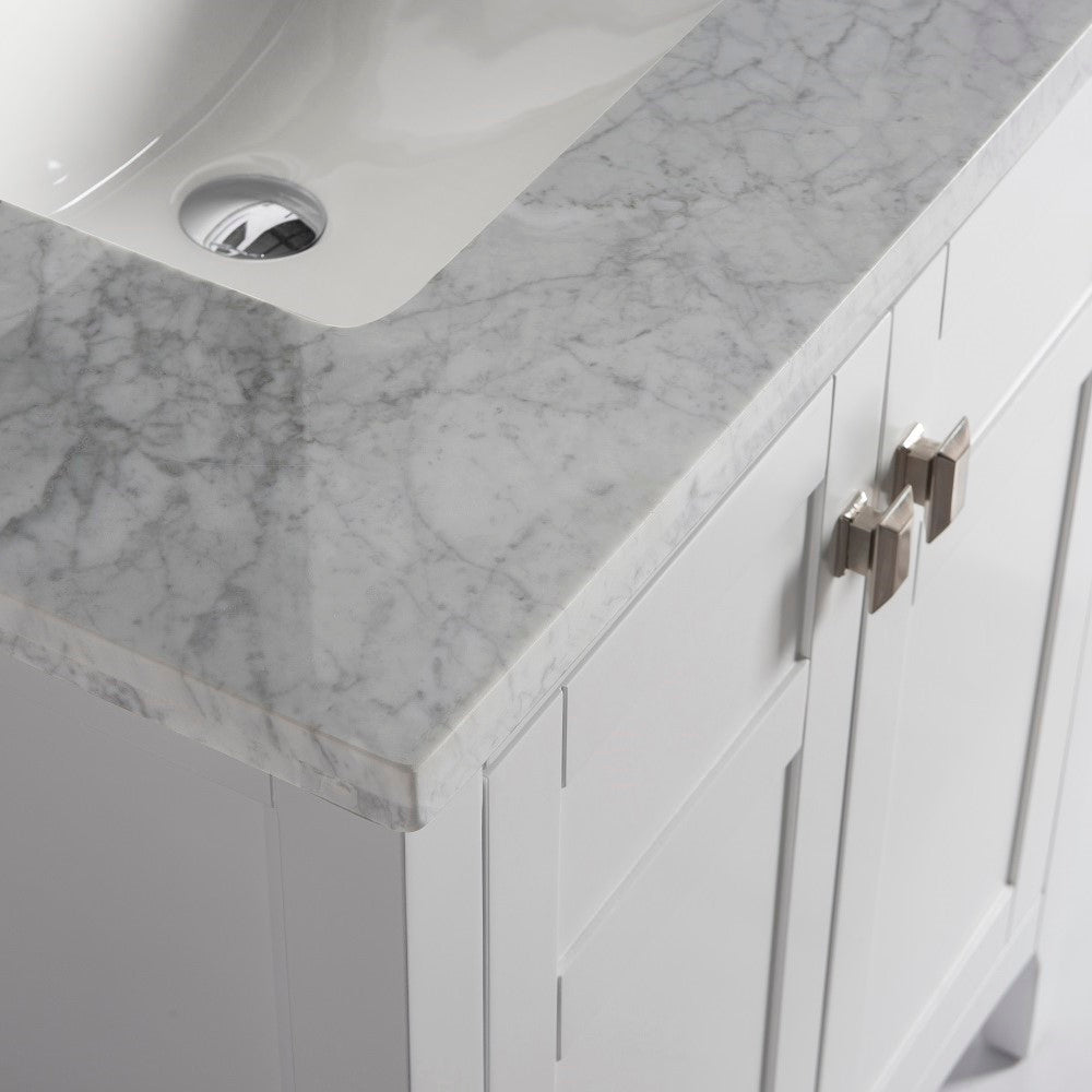 Bellaterra 77613-WH-WM 31" Single Vanity - White Marble Top White