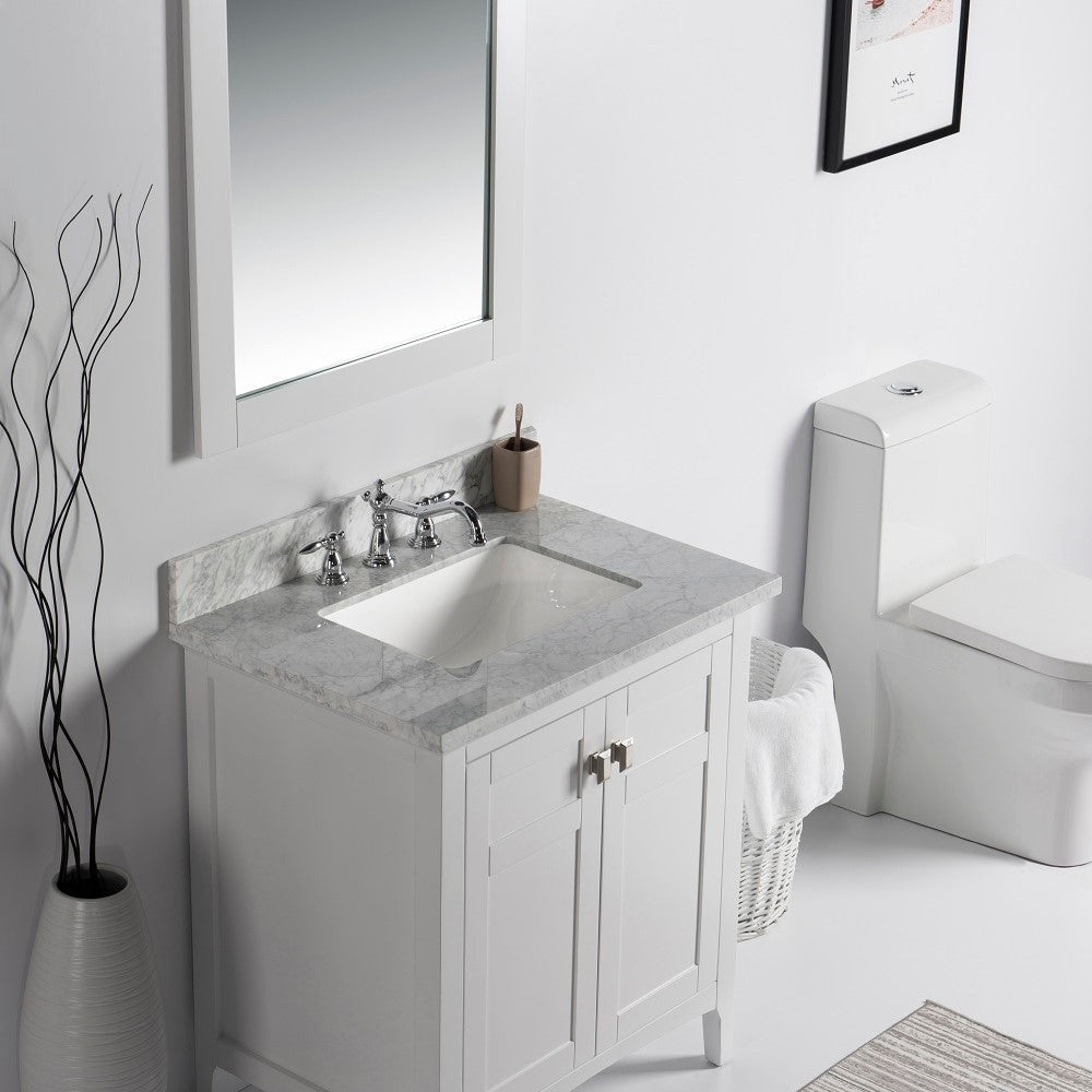 Bellaterra 77613-WH-WM 31" Single Vanity - White Marble Top White