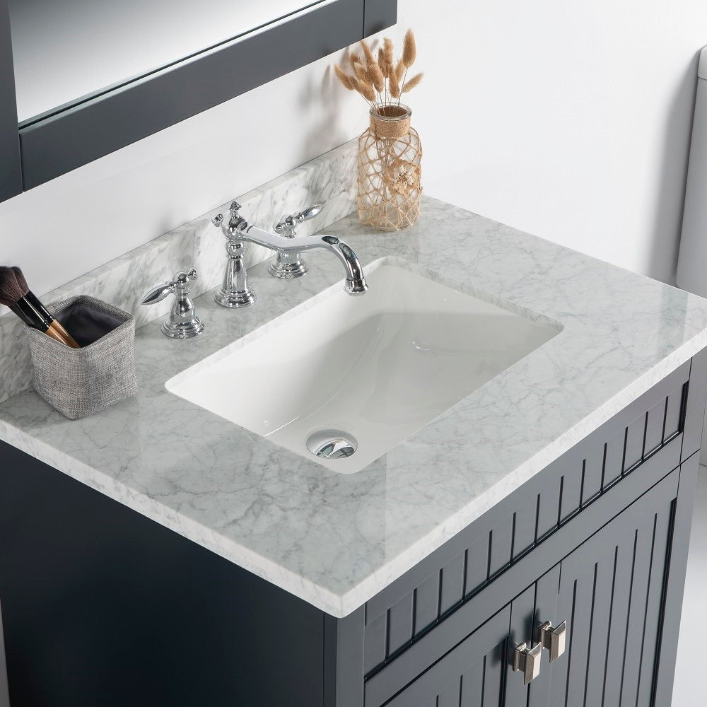 Bellaterra 77615-DG-WM 31" Single Vanity - White Marble Top (Dark Gray)