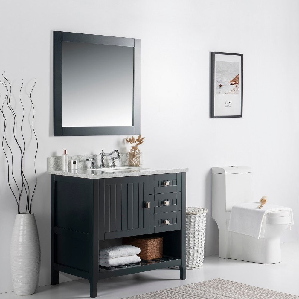 Bellaterra 37" Double Vanity - White Marble Top 77616-37-DG-WM-WH, Dark Gray, Front