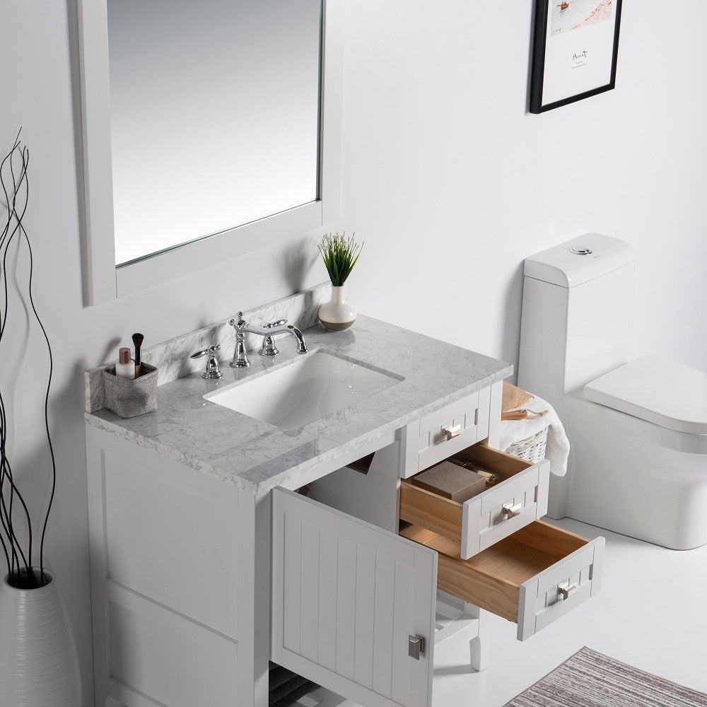 Bellaterra 37" Double Vanity - White Marble Top 77616-37-DG-WM-WH, White, Open