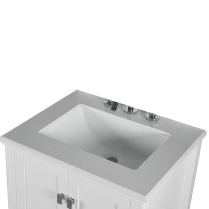 Bellaterra 25" Wood Single Vanity with Quartz Top 800631-25-WH (White)