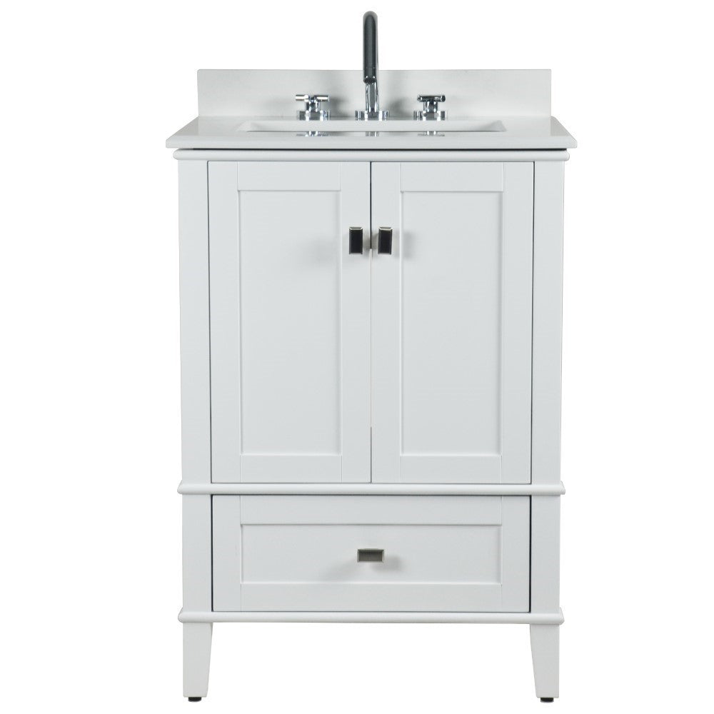 Bellaterra 25" Wood Single Vanity with Quartz Top 800631-25-WH (White)