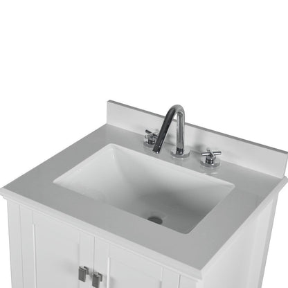 Bellaterra 25" Wood Single Vanity with Quartz Top 800631-25-WH (White)