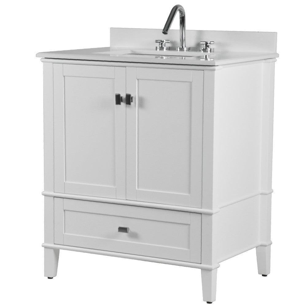 Bellaterra 800631-31-WH 31" Wood Single Vanity with Quartz Top (White)