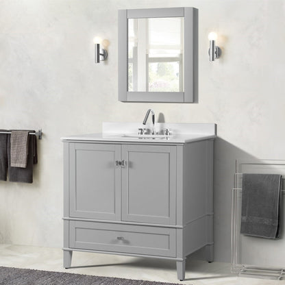 Bellaterra 37" Single Vanity with Quartz Top 800631-37-LG-WH, Gray, Front