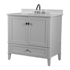 Bellaterra 37" Single Vanity with Quartz Top 800631-37-LG-WH, Gray, Front