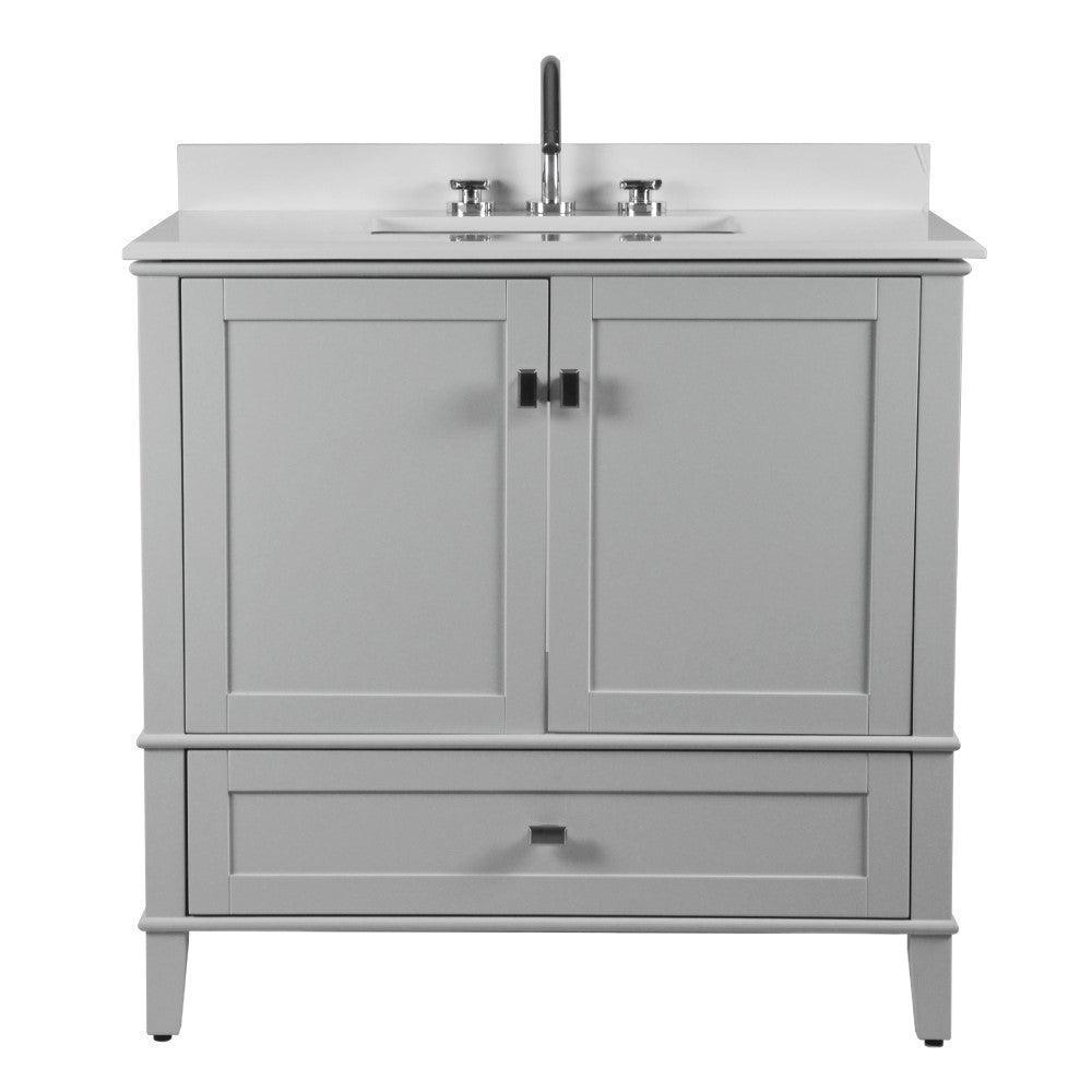 Bellaterra 37" Single Vanity with Quartz Top 800631-37-LG-WH, Gray, Front