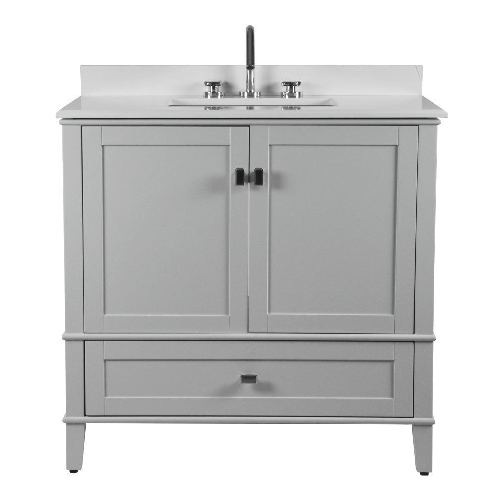 Bellaterra 37" Single Vanity with Quartz Top 800631-37-LG-WH, Gray, Front