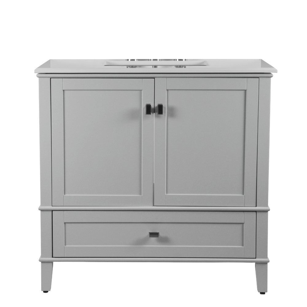 Bellaterra 37" Single Vanity with Quartz Top 800631-37-LG-WH, Gray, Front