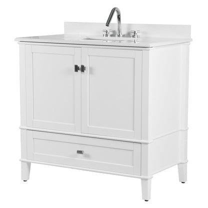 Bellaterra 37" Single Vanity with Quartz Top 800631-37-LG-WH, White, Front