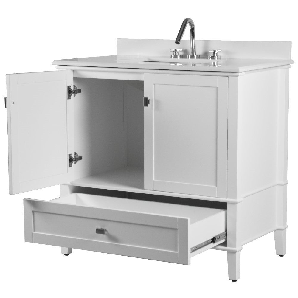 Bellaterra 37" Single Vanity with Quartz Top 800631-37-LG-WH, White, Open