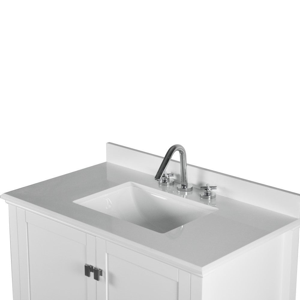 Bellaterra 37" Single Vanity with Quartz Top 800631-37-LG-WH, White, Top Sink