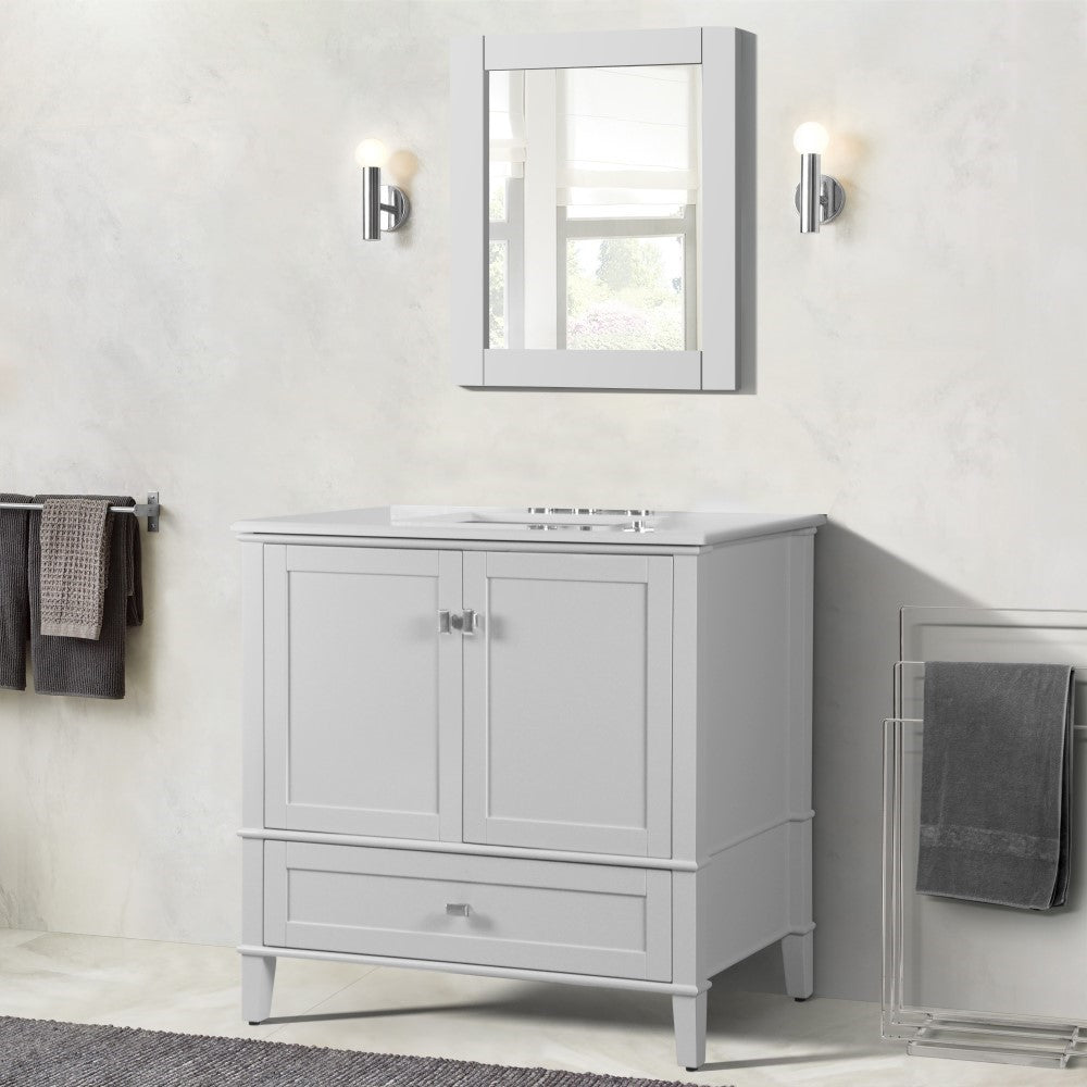 Bellaterra 37" Single Vanity with Quartz Top 800631-37-LG-WH, White, Front