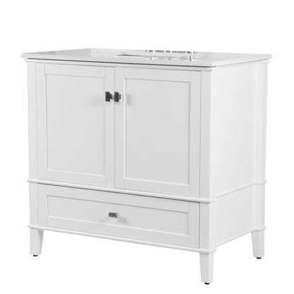 Bellaterra 37" Single Vanity with Quartz Top 800631-37-LG-WH, White, Front