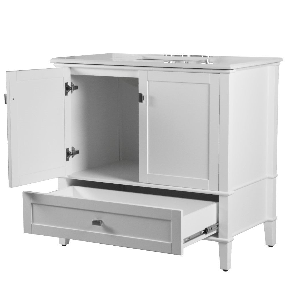 Bellaterra 37" Single Vanity with Quartz Top 800631-37-LG-WH, White, Open