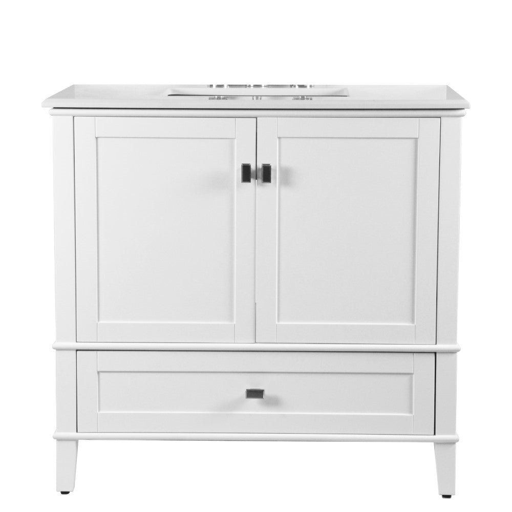 Bellaterra 37" Single Vanity with Quartz Top 800631-37-LG-WH, White, Front