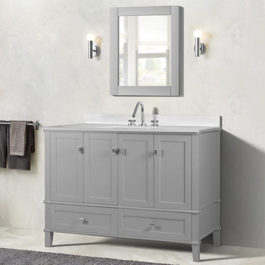 Bellaterra 49" Single Vanity with Quartz Top 800631-49S-LG-WH, Gray, Front