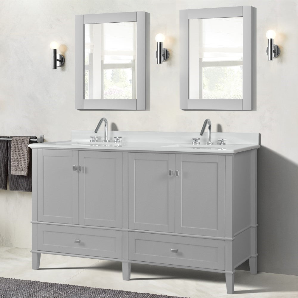 Bellaterra 61" Double Vanity with Quartz Top 800631-61D-LG-WH, Gray, Front