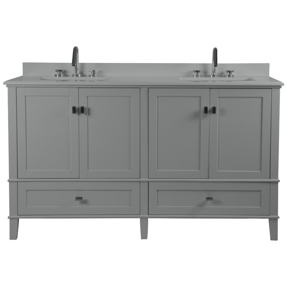 Bellaterra 61" Double Vanity with Quartz Top 800631-61D-LG-WH, Gray, Front