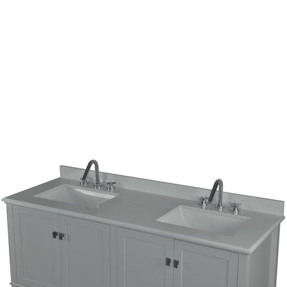 Bellaterra 61" Double Vanity with Quartz Top 800631-61D-LG-WH, Gray, Front Top