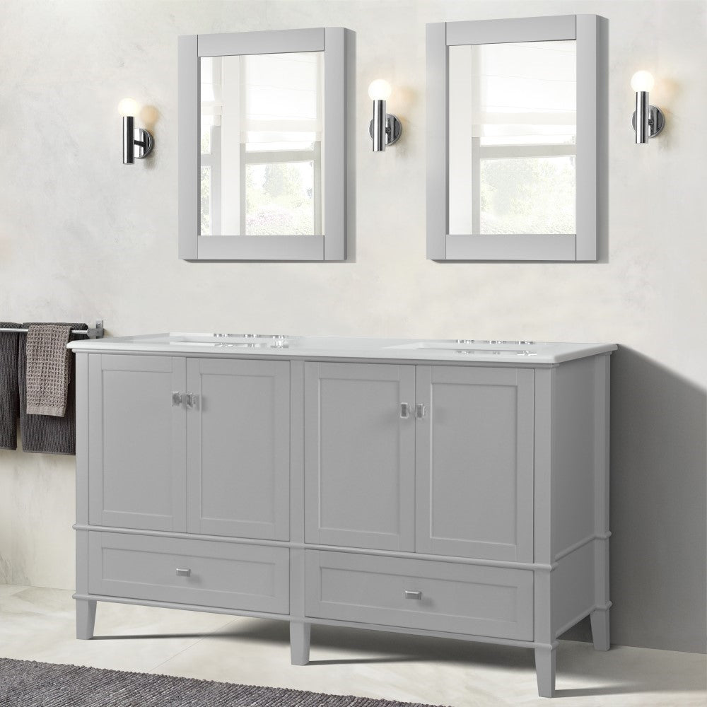 Bellaterra 61" Double Vanity with Quartz Top 800631-61D-LG-WH, Gray, Front