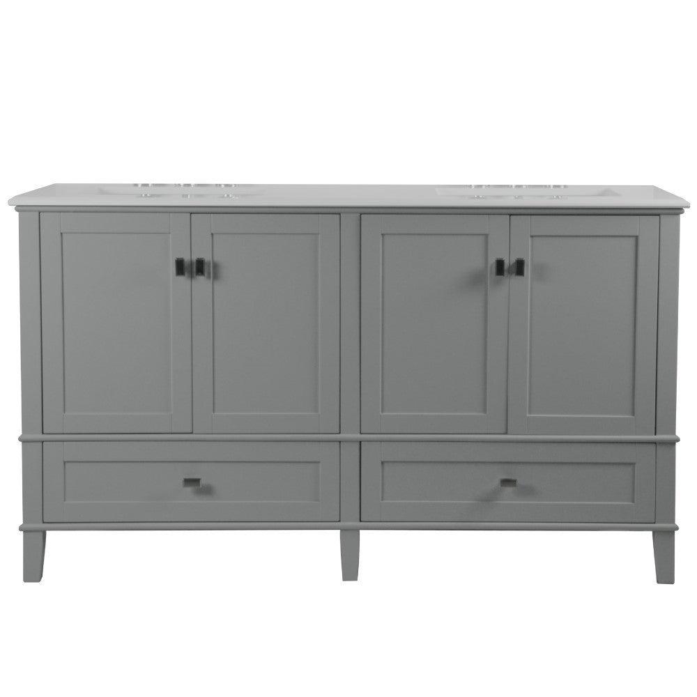 Bellaterra 61" Double Vanity with Quartz Top 800631-61D-LG-WH, Gray, Front