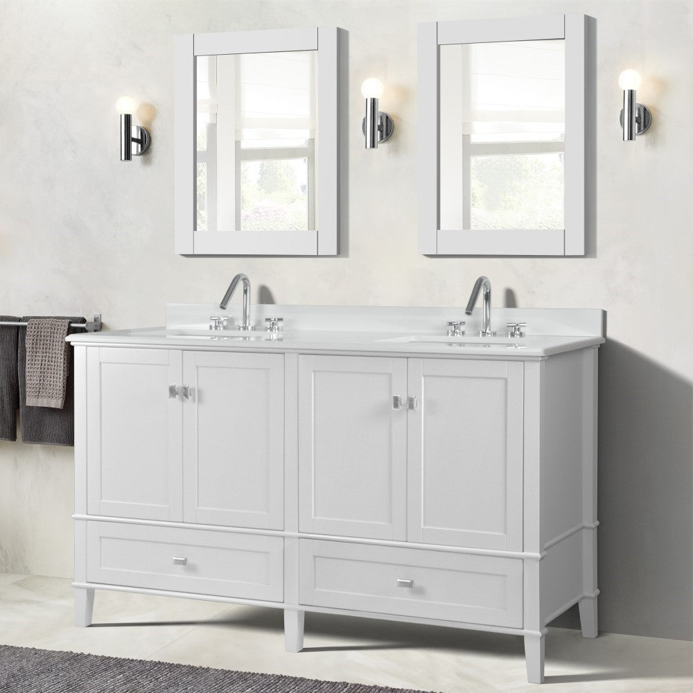 Bellaterra 61" Double Vanity with Quartz Top 800631-61D-LG-WH, White, Front