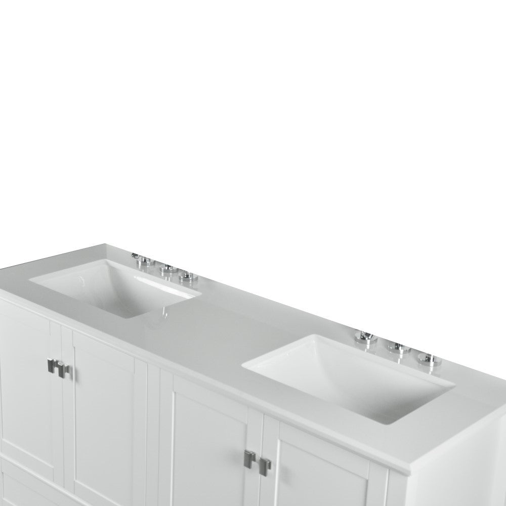 Bellaterra 61" Double Vanity with Quartz Top 800631-61D-LG-WH, White, Double Sink