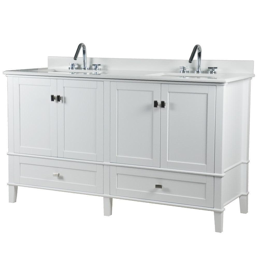 Bellaterra 61" Double Vanity with Quartz Top 800631-61D-LG-WH, White, Front