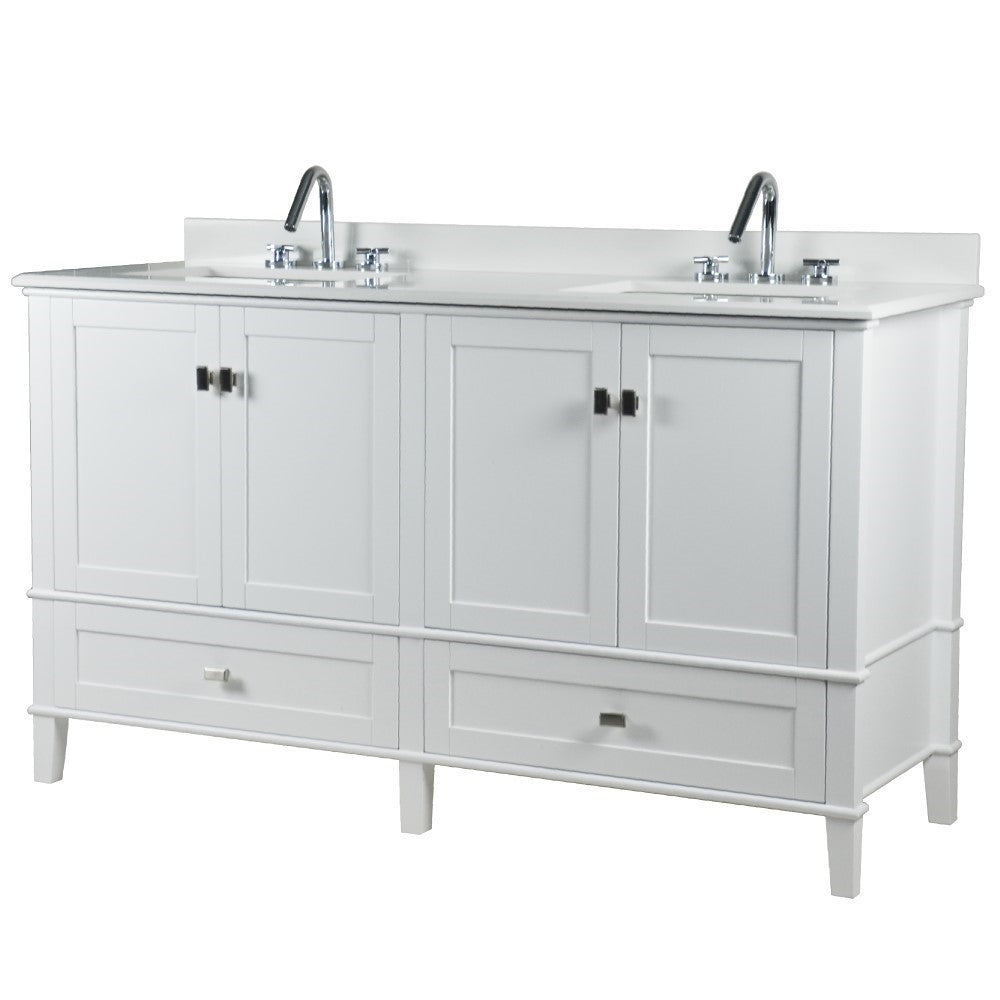 Bellaterra 61" Double Vanity with Quartz Top 800631-61D-LG-WH, White, Front