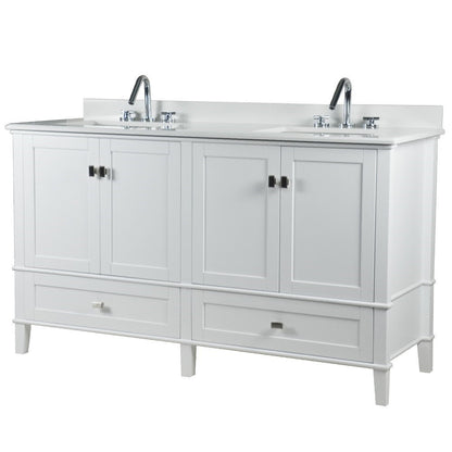 Bellaterra 61" Double Vanity with Quartz Top 800631-61D-LG-WH, White, Front