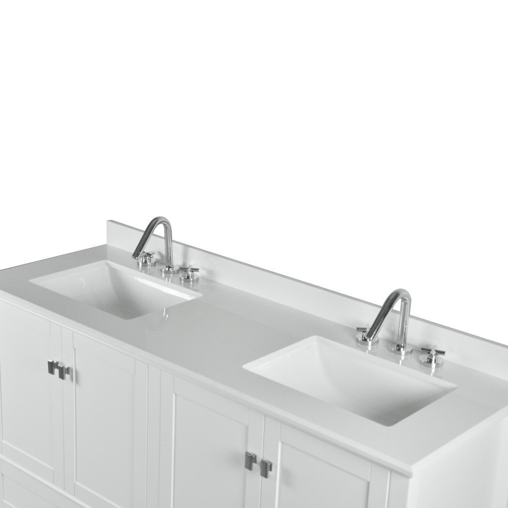 Bellaterra 61" Double Vanity with Quartz Top 800631-61D-LG-WH, White, Double Sink