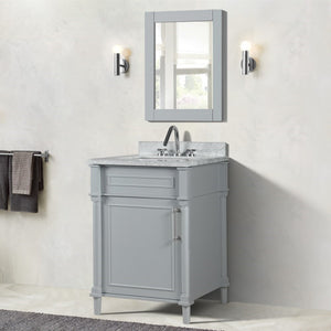 Bellaterra 24" Wood Single Vanity w/ White Carrara Marble Top Rectangular Sink 800632-24BN-LG (Light Gray)