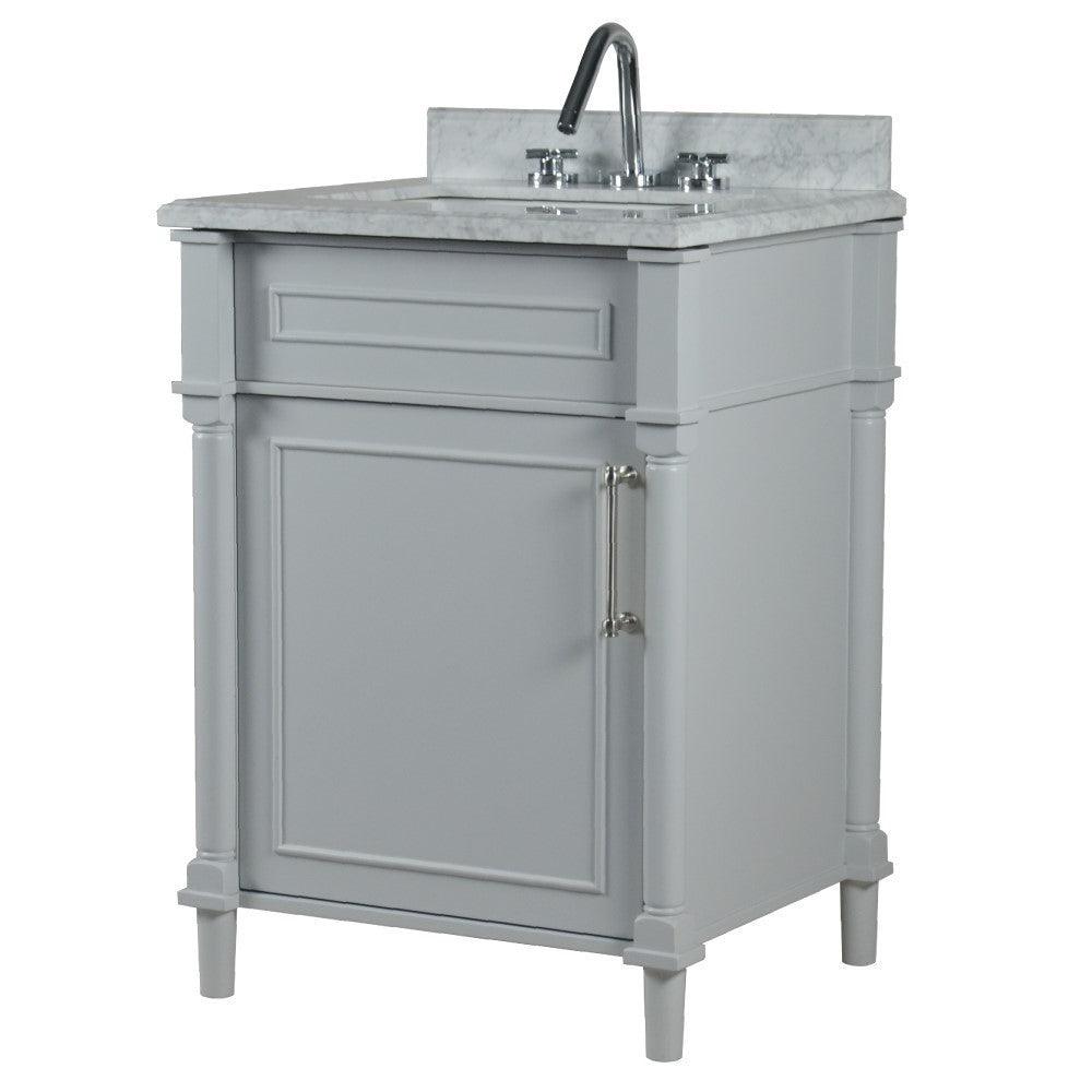 Bellaterra 24" Wood Single Vanity w/ White Carrara Marble Top Rectangular Sink 800632-24BN-LG (Light Gray)