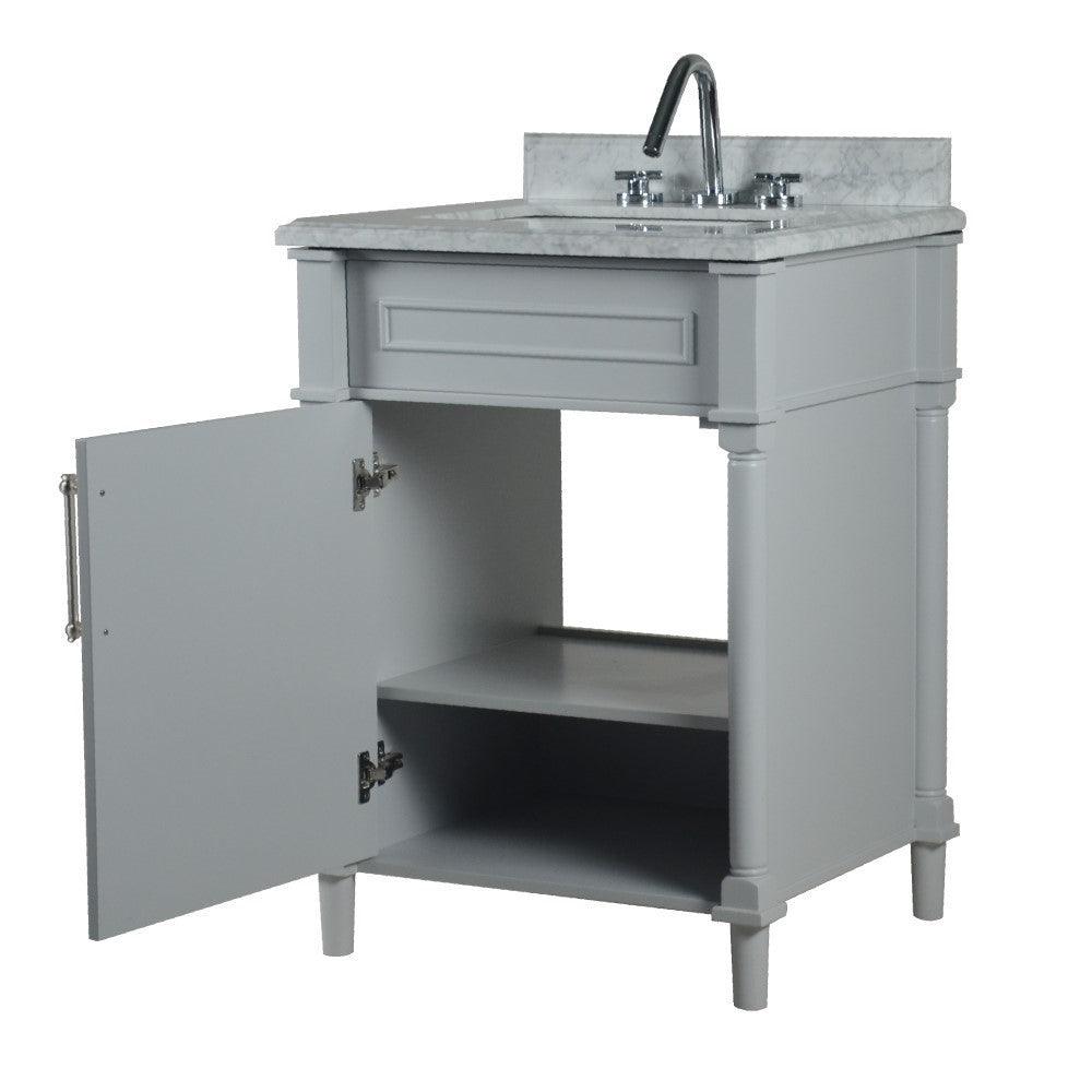 Bellaterra 24" Wood Single Vanity w/ White Carrara Marble Top Rectangular Sink 800632-24BN-LG (Light Gray)