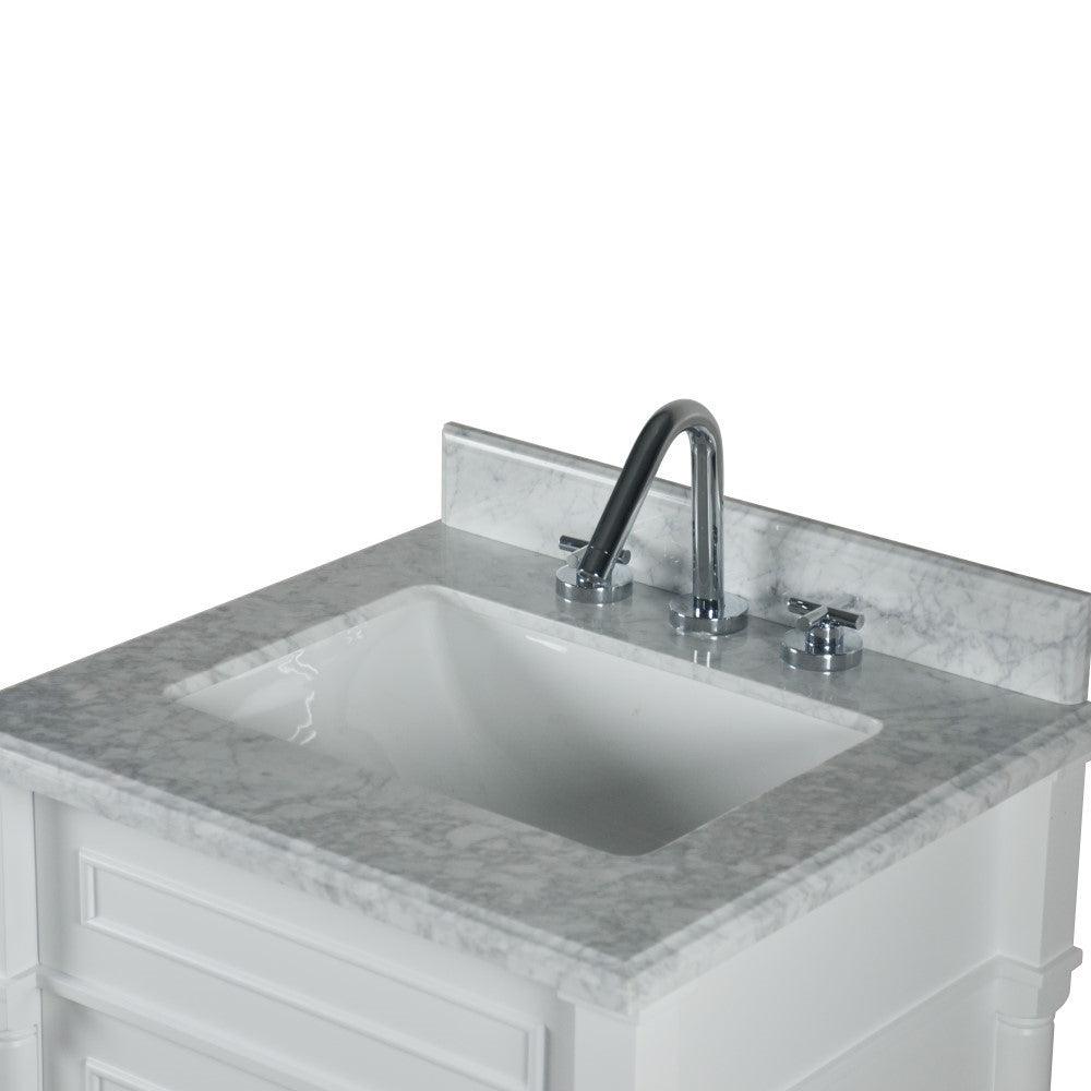 Bellaterra 24" Wood Single Vanity w/ White Carrara Marble Top Rectangular Sink 800632-24BN-LG (Light Gray)